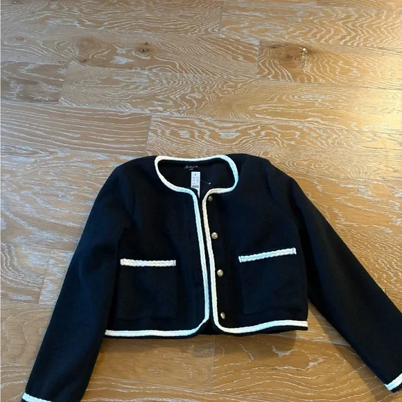 J. Crew Elegant Cropped Boucle Black Jacket - Picture 2 of 4